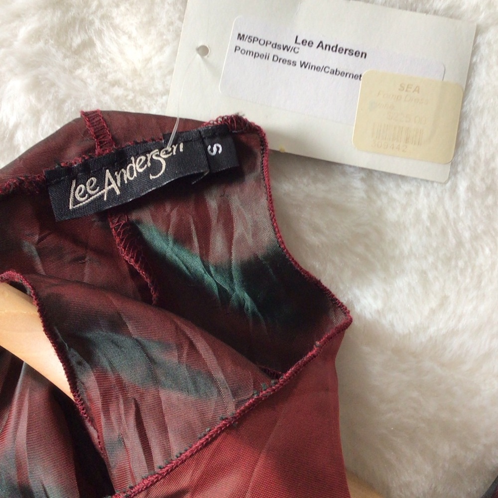 Lee Andersen Women's Wine Cabernet and Teal Satin Ruched Tiered Maxi Dress S - Picture 7 of 16